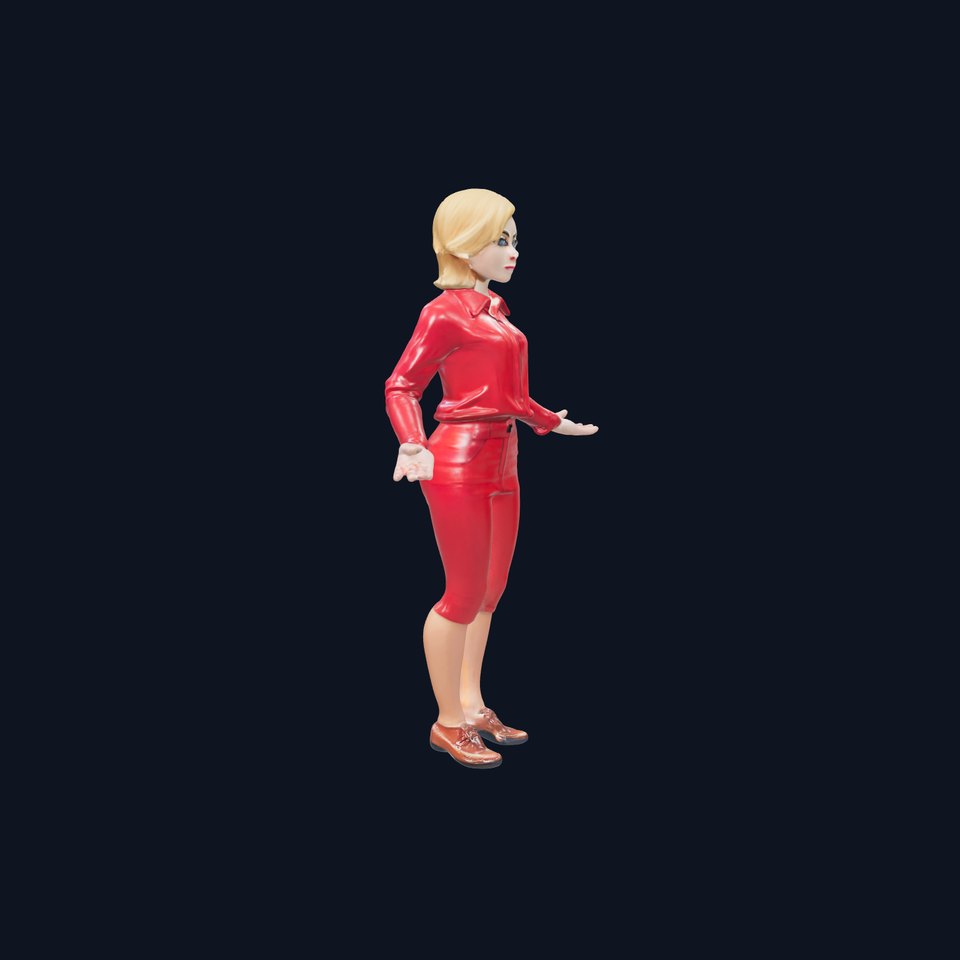 Animated Female Character in Red Outfit Rigged and Animated